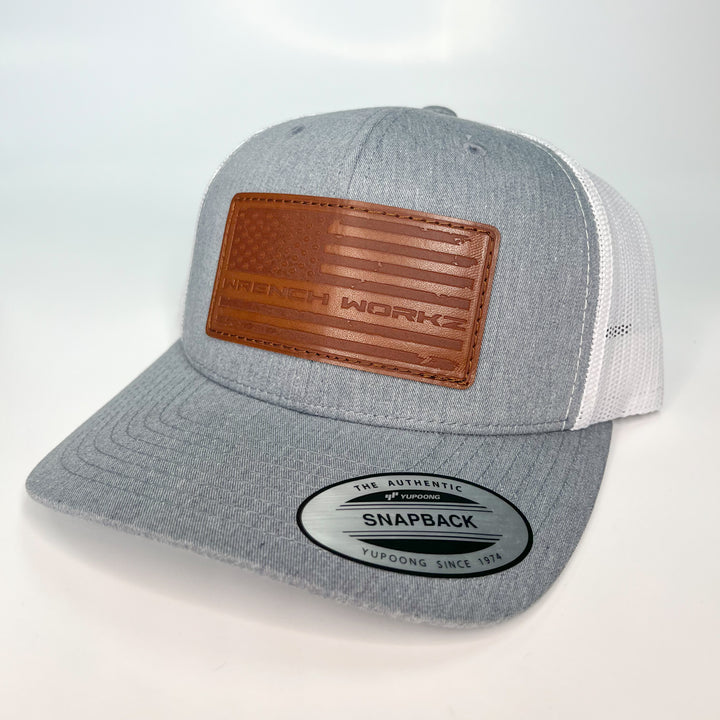 Flag Leather Snapback Hat Curved Brim
